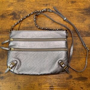 Elliott‎ Lucca Crossbody Bag Leather Silver/gold Metallic Triple Zip Purse Chain